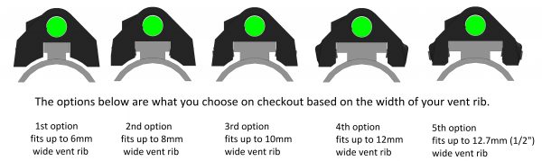Image showing the vent rib sizes available from this fiber optic shotgun sight