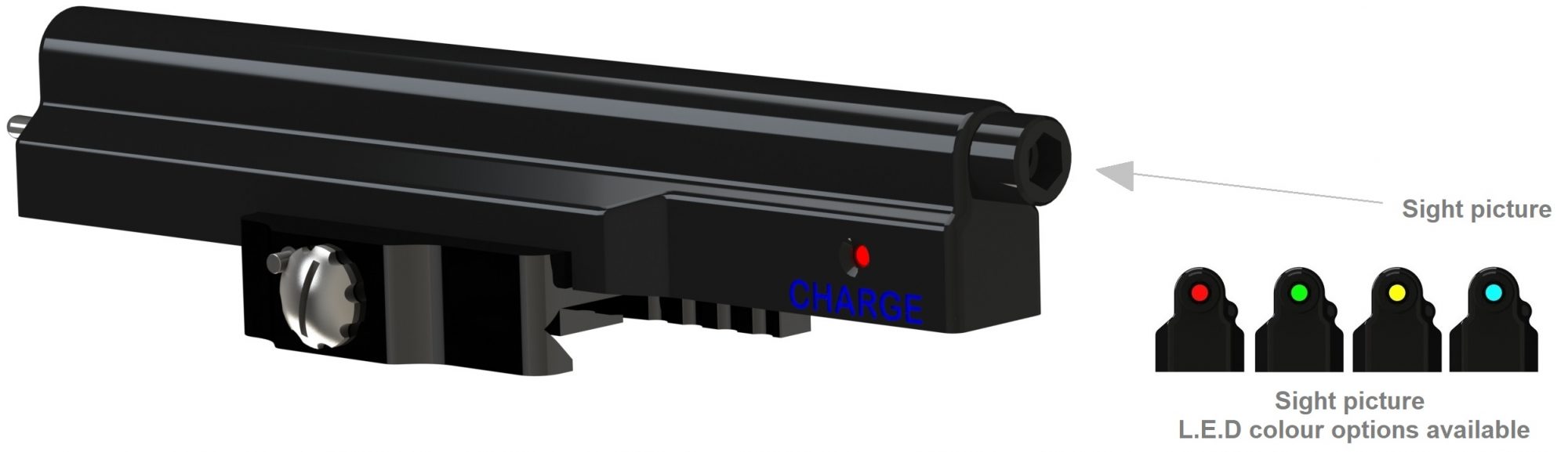 led sight picatinny rail showing sight picture and colour options